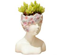 RichVibe Creative Girl Face Shaped Resin Succulent Pot Home Office Desk Decor, White Plant Container Garden Indoor Small Space(A)