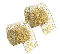 RichVibe Festive Christmas Mesh Ribbon Satin Organza with Metallic Glitter Sequins, Polyester Wired Edge for Tree Garlands, Gift Wrapping and Holiday Craft Decor, Gold Silver Red 2m
