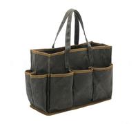 RichVibe for Large Waxed Canvas Tool Bag with 10 External Pockets, for Heavy Duty 16 Oz Garden Tote for Contractors and DIYers, Abrasion Resistant, Black(green)