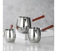 RichVibe for Stainless Steel Turkish Coffee Pot with Wooden Handle Melted Chocolate Sauce Heating, 300ML/420ML/600ML, Compatible Use