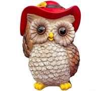 RichVibe Hand-Painted Resin Owl Figure Red Hat 6.7inch Outdoor Ornament