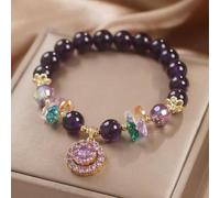 RichVibe Natural Amethyst Beaded Bracelet Purple Gemstone(B)