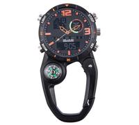 RichVibe Outdoor Climbing Watch with Carabiner Hook and Compass, Luminous Hands, Alarm, Date Display, Metal Case, for Hiking, Camping, Mountaineering, Backpack Attachment, Black Blue Orange Options