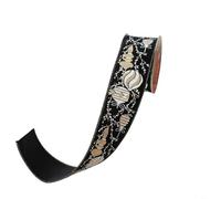 RichVibe Velvet Glitter Wired Christmas Ribbon with Gold Trim, 4 Inch Width, 10 Yards Long for Tree and Wreath Decorations(Black)