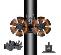 RichVibe Wall Mounted Double Head 12 Blade Fireplace Fan Heat Powered Silent Stove Chimney Fan for Wood Burner Energy Saving Aluminum Black