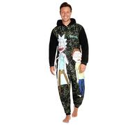 RICK AND MORTY Adult Onesie for Men Teenagers - Hooded Fluffy Fleece Onesies For Men Lounge Wear - Gifts for Men (Black/Multi, 2XL)