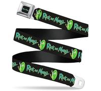 Rick and Morty Belt, Seatbelt Buckle Belt, Rick and Morty Title Logo and Middle Finger Portal Jump Black, Adjustable, Black, 3.81 cm Wide