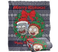 RICK AND MORTY Blanket, 152 x 127 cm Merry Rickmas Ugly Christmas Sweater Silky Touch Super Soft Throw Blanket