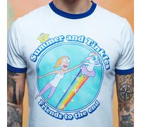 Rick and Morty Get Schwifty Summer & Tinkles Ringer - White/Blue - S