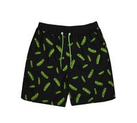 (Small) Rick And Morty Swim Shorts For Men | Adults Pickle Rick Swimming Trunks Pants | Drawstring Waistband Pockets Black & Green Merchandise