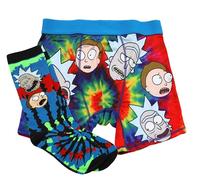 RICK AND MORTY Mens Boxer Briefs and Socks Set - Novelty Character Crew Sock and Underwear Combo Set, Red/Blue, S