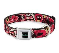 Rick and Morty Pet Collar, Dog Collar Metal Seatbelt Buckle, Rick and Morty Anatomy Park Collage Reds Black, 9.5 to 13 Inches 1.0 Inch Wide