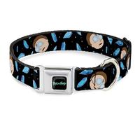 Rick and Morty Pet Collar, Dog Collar Metal Seatbelt Buckle, Rick and Morty Death Crystals Morty Expression Black Blues, 16 to 23 Inches 1.5 Inch Wide