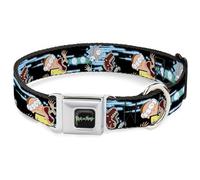 Rick and Morty Pet Collar, Dog Collar Metal Seatbelt Buckle, Rick and Morty Face Glitch Pose Black Blues, 11 to 16.5 Inches 1.0 Inch Wide