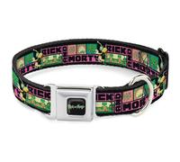 Rick and Morty Pet Collar, Dog Collar Metal Seatbelt Buckle, Rick and Morty Text Blocks and Scenes Black Multi Color, 16 to 23 Inches 1.5 Inch Wide