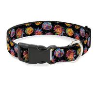 Rick and Morty Pet Collar, Dog Collar Plastic Buckle, Rick and Morty Vaporwave Expressions Scattered Multi Color, 9.5 to 14.5 Inches 0.5 Inch Wide