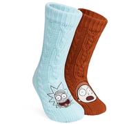 RICK AND MORTY Socks for Men & Teens UK Size 5-10, Soft & Warm Fluffy Slipper Socks with Non Slip Grip Pads, Gifts for Him (Brown/Blue)