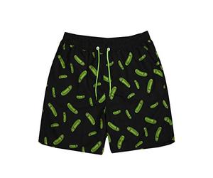 RICK AND MORTY Swim Shorts for Men | Adults Pickle Rick Swimming Trunks Pants | Drawstring Waistband Pockets Black & Green Merchandise XX-Large