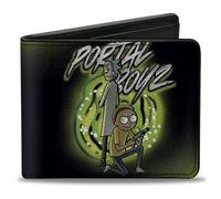 Rick and Morty Wallet, Bifold, Rick and Morty Portal Boyz Pose Black Greens, Vegan Leather, Black, 4.0" x 3.5", Casual