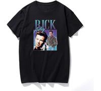 Rick Astley Homage Men T Shirt Tee Funny UK Music Icon Legend 90's 80's Retro Graphic T Shirts Men Streetwear Top Cotton Tshirt Black
