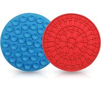 Rick Mat Snack Mat for Dogs and Cats, Set of 2, Preventing Fast Eating Pet Tableware, Silicone Slow Feeder, Suction Cup Type, Makes Bathing, Shower, Grooming, Dog Training Pad (1 Red + 1 Blue)