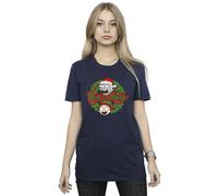 Rick & Morty Women's Christmas Wreath Cotton Boyfriend T-Shirt in Navy | Size: 2XL Rick & Morty Navy 2XL