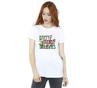 Rick & Morty Women's Happy Human Holidays Cotton Boyfriend T-Shirt in White | Size: XL Rick & Morty White XL