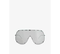Rick Owens Womens Rick Owens Shield-Frame Stainless-Steel Sunglasses Blk Temple Gold Lens 1 Size