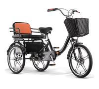 Rickshaw tricycles,cruiser trike for adult and senior,tricycles with pedals,double chain drive,dual brakes,folding 3 wheels bicycle,manned trike with back seat,hydraulic front fork