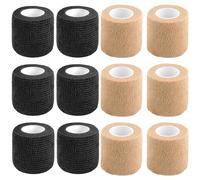 RICKUNCL 12 Self Adhesive Bandage 5cm x 4.5m, Cohesive Bandages Wrap, Sports Bandage Ideal for Sports Injuries & Recovery, First Aid Medical and Vet Wrap, Grip Tape (6 Rolls Black + 6 Rolls Beige)