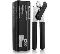 RICKUNCL Tin Opener, Manual Can Openers with Multifunctional Bottle Opener, Easy Turn Knob, Can Opener that Works for Seniors, Lightweight, Black