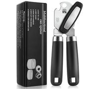 RICKUNCL Tin Opener Manual, Multifunctional Stainless Steel Heavy Duty Can Opener Handheld, Easy Turn Knob & Bottle Opener, Can Opener That Works for Arthritis Hands - Black