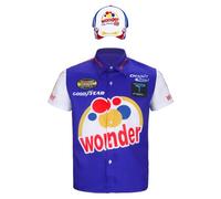 Ricky Bobby Costume Short Sleeve Shirt Cap Hat Outfit Adult Men Talladega Nights Wonder Halloween Cosplay Props (Blue, Medium), Blue, Medium