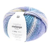 Rico Creative Yarn Melange Chunky Wool, 50g, 6-7mm Needle, Color Gradient (Turquoise, Yellow)