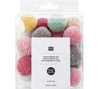 Rico Design Garnpompon Set, Pastell Mix - 24 Pcs Wool Pompons in Multicolored, 100% Polyester