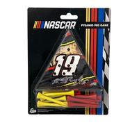 Rico Industries NASCAR Auto Racing Logo Splatter 2022 4.5" x 4" Wooden Travel Sized Pyramid Game - Toy Peg Games - Triangle - Family Fun (Martin Truex Jr)