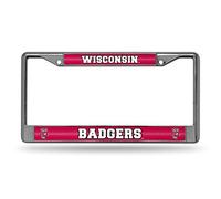 Rico Industries NCAA Bling Chrome License Plate Frame with Glitter Accent, Wisconsin Badgers