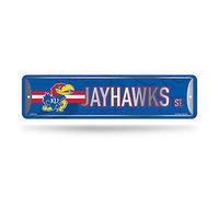 Rico Industries NCAA Kansas Jayhawks Home Décor Metal Street Sign (4" x 15") - Great for Home, Office, Bedroom, & Man Cave - Made