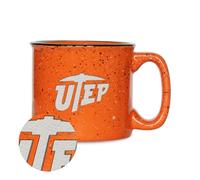 Rico Industries NCAA Texas-El Paso Miners - UTEP 15 oz Speckle Camper Coffee Mug, Deep Laser Engraved Logo, Ceramic Camping Mug, Speckle Glaze