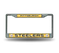 Rico Industries NFL Bling Chrome License Plate Frame with Glitter Accent, Pittsburgh Steelers
