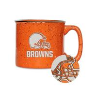 Rico Industries NFL Football Cleveland Browns 15 oz Speckle Camper Coffee Mug, Deep Laser Engraved Logo, Ceramic Camping Mug, Speckle Glaze, CFS2801OR