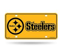 Rico Industries NFL Football Pittsburgh Steelers Black Logo & Gold Metal Tag, 12" x 6"
