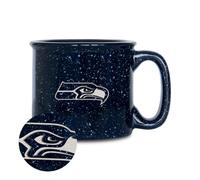 Rico Industries NFL Football Seattle Seahawks 15 oz Speckle Camper Coffee Mug, Deep Laser Engraved Logo, Ceramic Camping Mug, Speckle Glaze, CFS2901NV