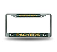 Rico Industries NFL Green Bay Packers Bling Chrome License Plate Frame with Glitter Accent, 6 x 12.25