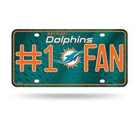 Rico Industries NFL Miami Dolphins #1 Fan Metal License Plate Tag, 6 x 11.5-