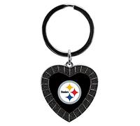 Rico Industries NFL Pittsburgh Steelers NFL Rhinestone Heart Colored Keychain, Black, 3-inches in length