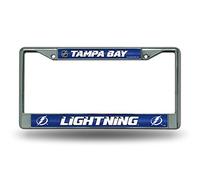 Rico Industries NHL Bling Chrome License Plate Frame with Glitter Accent, Tampa Bay Lightning