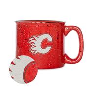 Rico Industries NHL Hockey Calgary Flames Red 15 oz Speckle Camper Coffee Mug, Deep Laser Engraved Logo, Ceramic Camping Mug, Speckle Glaze, CFS7601RD