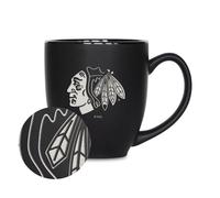 Rico Industries NHL Hockey Chicago Blackhawks 15oz Laser Engraved Matte Black Ceramic Bistro Mug - for Hot or Cold Drinks