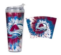 Rico Industries NHL Hockey Colorado Avalanche Team Color Tie Dye 24oz Metallic Acrylic Tumbler with Hinged Lid, Officially Licensed Double Wall Tumbler with Straw, White